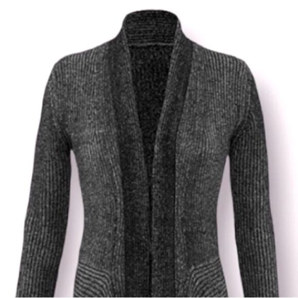 Cabi 3530 Black Gray Marled Stripe Knit Lagenlook Open Cloak Cardigan Sweater - Picture 4 of 16